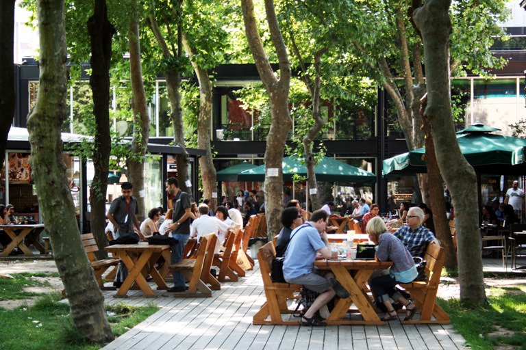 Discussions over lunch on campus